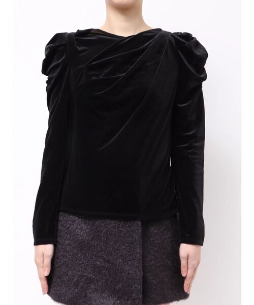 dazzlin（ダズリン）の「チョーカー付ドレープシアーベロアトップス（Tシャツ/カットソー・レディース・ブラック/アイボリー/ブラウン・FREE）」の9枚目の写真