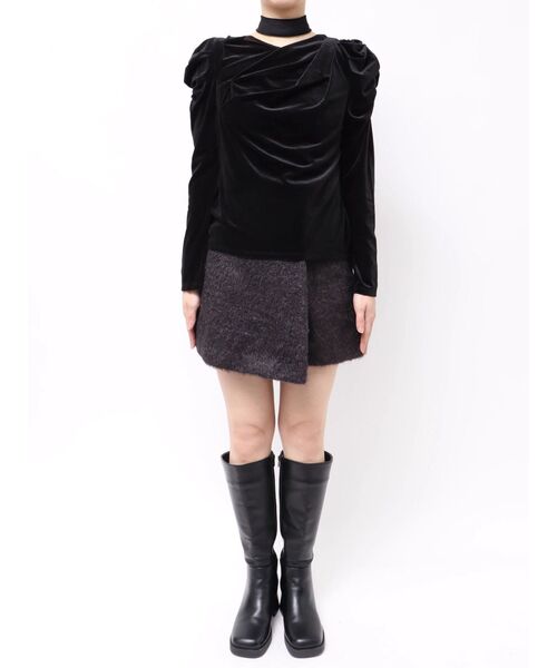 dazzlin（ダズリン）の「チョーカー付ドレープシアーベロアトップス（Tシャツ/カットソー・レディース・ブラック/アイボリー/ブラウン・FREE）」の10枚目の写真