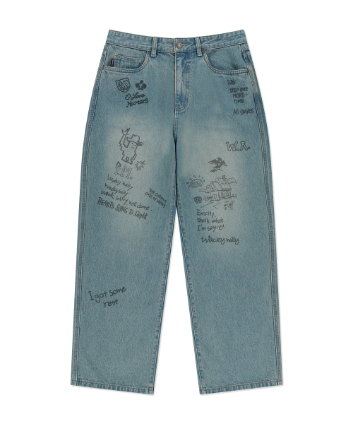 Wacky WiLLy（ワッキーウィリー）の「キキグラフィックデニムパンツブルー（デニムパンツ・レディース・その他・X-LARGE/SMALL/MEDIUM/LARGE）」の2枚目の写真