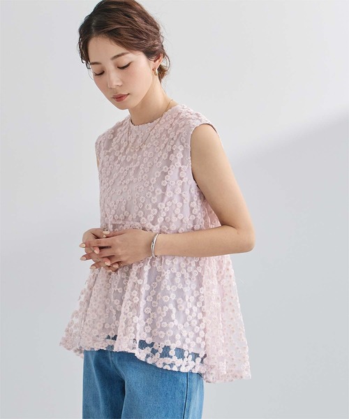 UR'S(ユアーズ)の「フラワーレースシアーブラウス(シャツ/ブラウス・レディース・ライトピンク/ホワイト・S/M/L)」の2枚目の写真