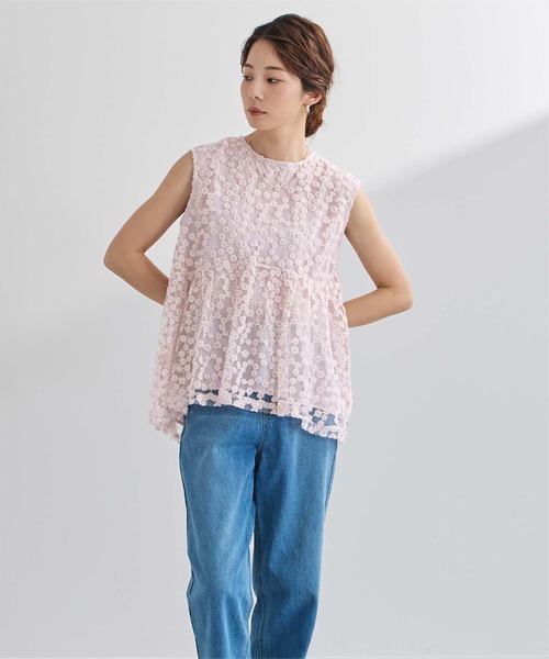 UR'S(ユアーズ)の「フラワーレースシアーブラウス(シャツ/ブラウス・レディース・ライトピンク/ホワイト・S/M/L)」の5枚目の写真