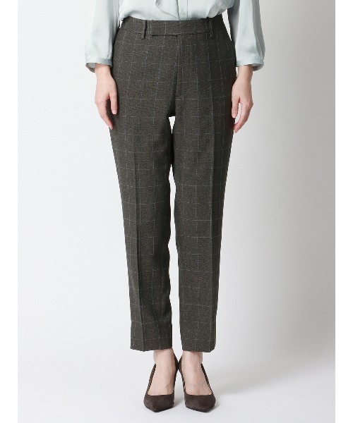 SUIT SQUARE(スーツスクエア)の「テーパードパンツ ウォッシャブル ストレッチ ウールライクポリエステル グレンチェック(スラックス・レディース・グレー・42(13号)/40(11号)/38(9号)/36(7号))」の3枚目の写真