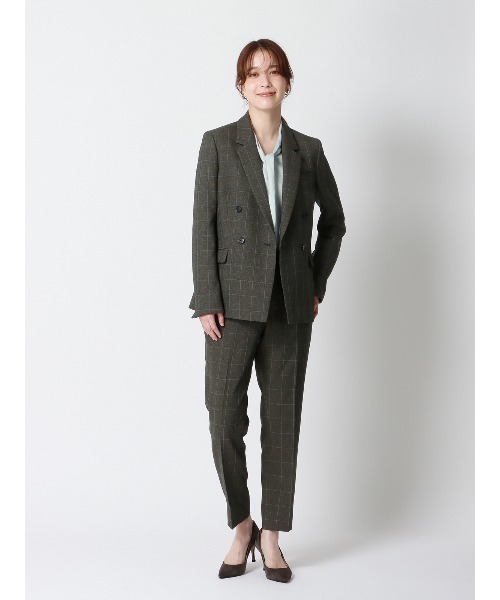 SUIT SQUARE(スーツスクエア)の「テーパードパンツ ウォッシャブル ストレッチ ウールライクポリエステル グレンチェック(スラックス・レディース・グレー・42(13号)/40(11号)/38(9号)/36(7号))」の2枚目の写真