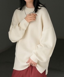 袖切り替えリブニット
