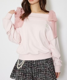 2WAYチュールオフショルスウェットトップス 秋服 冬服