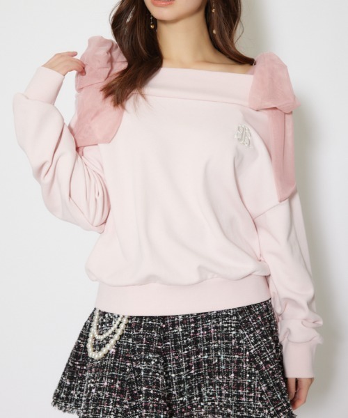 rienda（リエンダ）の「2WAYチュールオフショルスウェットトップス 秋服 冬服（スウェット・レディース・ピンク/ホワイト/ブラック・FREE）」の3枚目の写真