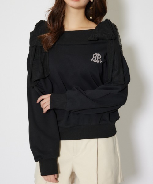 rienda（リエンダ）の「2WAYチュールオフショルスウェットトップス 秋服 冬服（スウェット・レディース・ピンク/ホワイト/ブラック・FREE）」の2枚目の写真