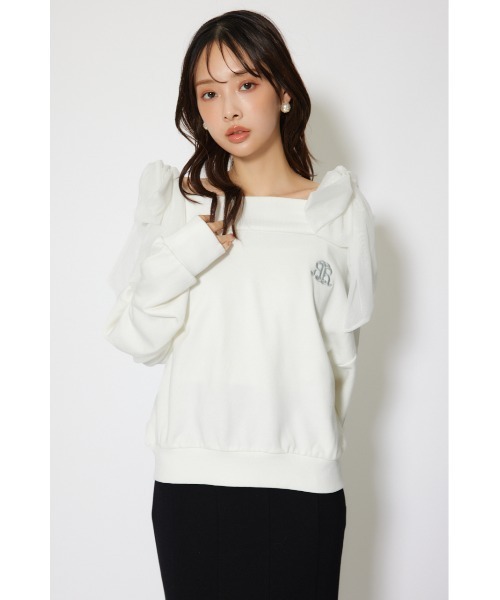 rienda（リエンダ）の「2WAYチュールオフショルスウェットトップス 秋服 冬服（スウェット・レディース・ピンク/ホワイト/ブラック・FREE）」の4枚目の写真