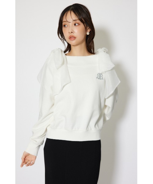 rienda（リエンダ）の「2WAYチュールオフショルスウェットトップス 秋服 冬服（スウェット・レディース・ピンク/ホワイト/ブラック・FREE）」の5枚目の写真