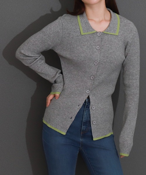 libelle more(リベル モア)の「配色リブニットポロカーディガン /襟付きニット / 通勤 / きれいめ /(カーディガン/ボレロ・レディース・杢グレー/アイボリー/ブラック・M)」の3枚目の写真