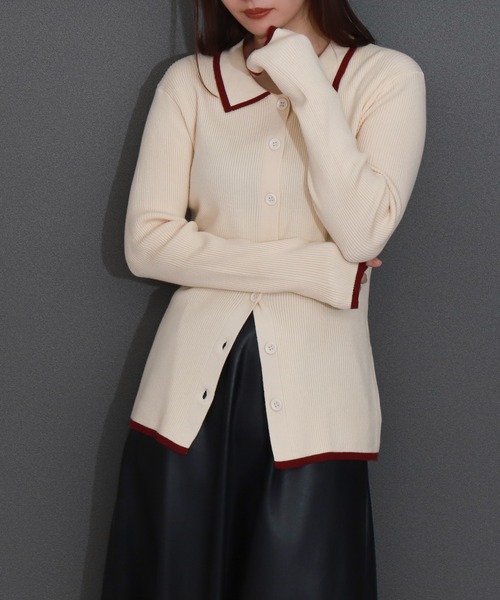 libelle more(リベル モア)の「配色リブニットポロカーディガン /襟付きニット / 通勤 / きれいめ /(カーディガン/ボレロ・レディース・杢グレー/アイボリー/ブラック・M)」の1枚目の写真