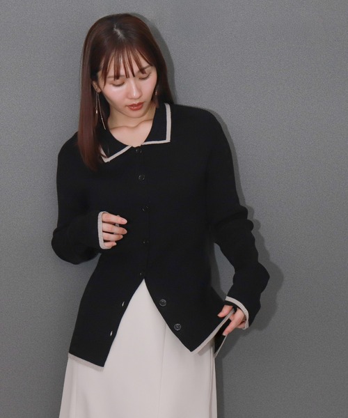 BURBERRY 2❣️リブポロカーディガン ブラック・襟チェック 黒 ユニクロ公式 | リブポロカーディガン