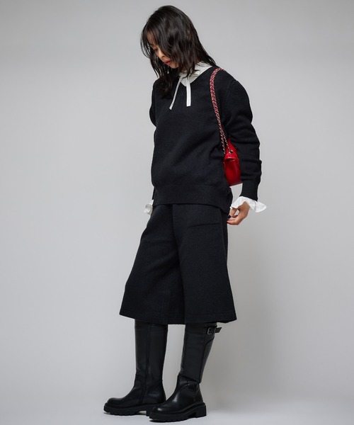 Narcissus（ナルシス）の「ニットセットアップ/ハーフパンツ/Vネックニットトップス（ニット/セーター・レディース・ブラック/グレー・FREE）」の5枚目の写真