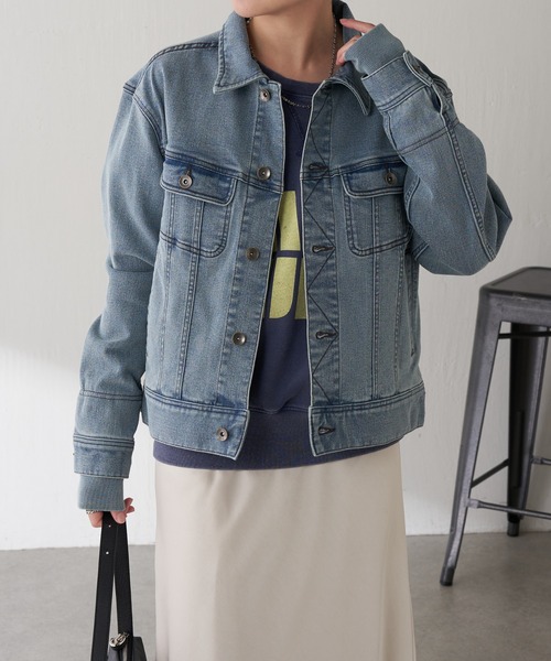 COLLAGE GALLARDAGALANTE（コラージュガリャルダガランテ）の「Q.anos/ストレッチ袖リブデニムジャケット（デニムジャケット・レディース・インディゴブルー/ブルー・FREE/XL）」の21枚目の写真