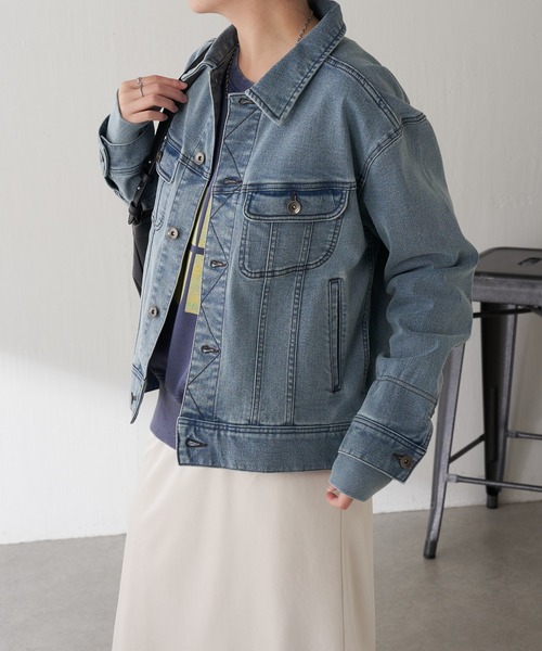 COLLAGE GALLARDAGALANTE（コラージュガリャルダガランテ）の「Q.anos/ストレッチ袖リブデニムジャケット（デニムジャケット・レディース・インディゴブルー/ブルー・FREE/XL）」の20枚目の写真
