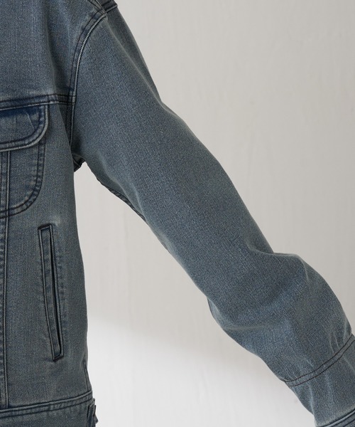 COLLAGE GALLARDAGALANTE（コラージュガリャルダガランテ）の「Q.anos/ストレッチ袖リブデニムジャケット（デニムジャケット・レディース・インディゴブルー/ブルー・FREE/XL）」の8枚目の写真