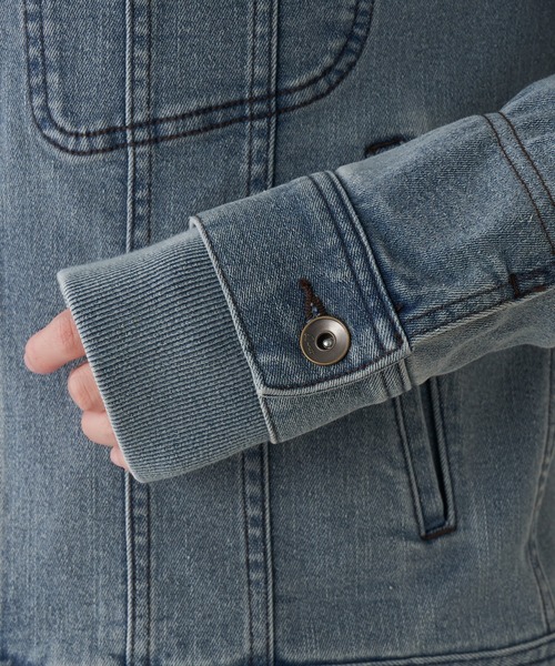 COLLAGE GALLARDAGALANTE（コラージュガリャルダガランテ）の「Q.anos/ストレッチ袖リブデニムジャケット（デニムジャケット・レディース・インディゴブルー/ブルー・FREE/XL）」の7枚目の写真