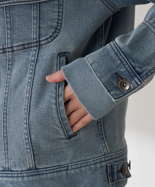 COLLAGE GALLARDAGALANTE（コラージュガリャルダガランテ）の「Q.anos/ストレッチ袖リブデニムジャケット（デニムジャケット・レディース・インディゴブルー/ブルー・FREE/XL）」の6枚目の写真