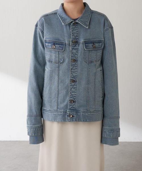 COLLAGE GALLARDAGALANTE（コラージュガリャルダガランテ）の「Q.anos/ストレッチ袖リブデニムジャケット（デニムジャケット・レディース・インディゴブルー/ブルー・FREE/XL）」の12枚目の写真