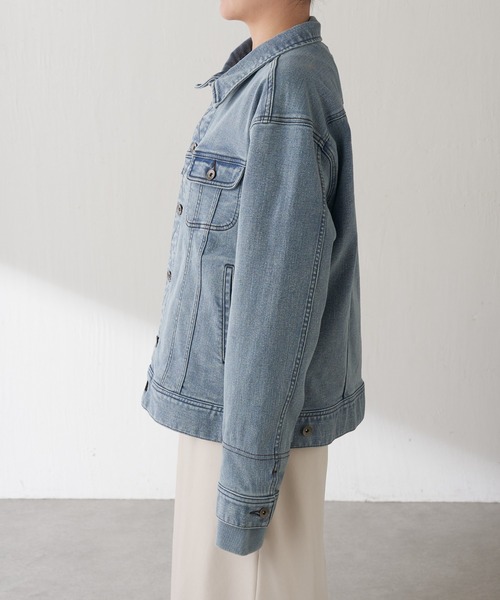 COLLAGE GALLARDAGALANTE（コラージュガリャルダガランテ）の「Q.anos/ストレッチ袖リブデニムジャケット（デニムジャケット・レディース・インディゴブルー/ブルー・FREE/XL）」の11枚目の写真