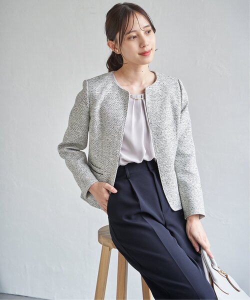 ikka(イッカ)の「【フォーマル対応】ファンシーツイードジャケット(ノーカラージャケット・レディース・オフホワイト/ネイビー・M/L)」の10枚目の写真