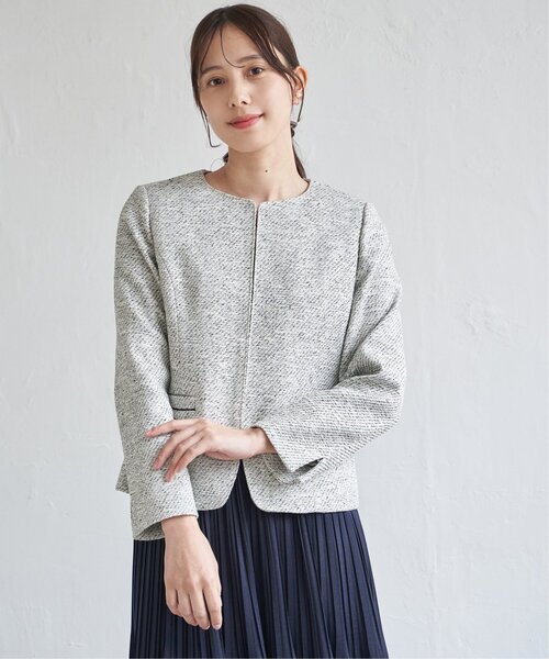 ikka(イッカ)の「【フォーマル対応】ファンシーツイードジャケット(ノーカラージャケット・レディース・オフホワイト/ネイビー・M/L)」の18枚目の写真