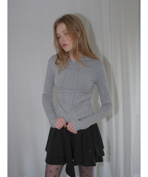 ETMON(エトモン)の「Hooded Shirring T-Shirt, Melange Grey(Tシャツ/カットソー・レディース・その他・F)」の2枚目の写真