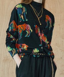 ビビッドプリントVネックニットカーディガン