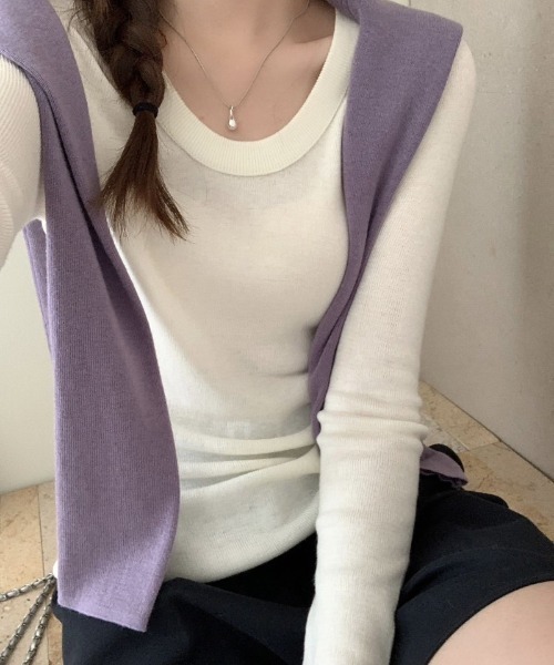 Ritzy(リッツィー)の「ウール混 ニット トップス(ニット/セーター・レディース・ダークグレー/ブラック/ライトグレー/ホワイト/モカ・FREE)」の2枚目の写真