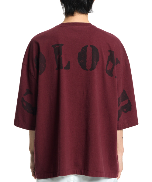 VONVAT(ヴォンバト)の「Back lettering Coccoon Short Sleeve(Tシャツ/カットソー・レディース・バーガンディー・1/2/3)」の1枚目の写真