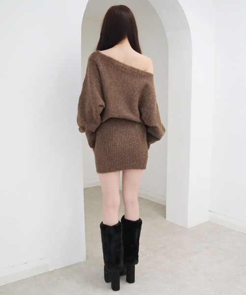 CECIL McBEE（セシルマクビー）の「ベルト付きニットワンピース（ワンピース・レディース・グレー/ブラウン/アイボリー・MEDIUM）」の7枚目の写真