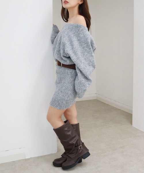 CECIL McBEE（セシルマクビー）の「ベルト付きニットワンピース（ワンピース・レディース・グレー/ブラウン/アイボリー・MEDIUM）」の11枚目の写真