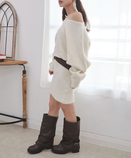 CECIL McBEE（セシルマクビー）の「ベルト付きニットワンピース（ワンピース・レディース・グレー/ブラウン/アイボリー・MEDIUM）」の19枚目の写真