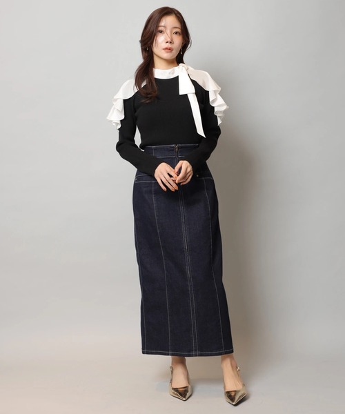 美品♡ジャスグリッティー　フリルニット　黒　美人百花　アプワイザーリッシェ Apuweiser-riche（アプワイザーリッシェ）の「ショルダースリット