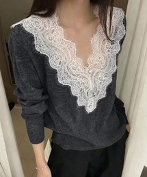 ONEP STAR（ワンピスター）の「レース付きVネックニット（ニット/セーター）」