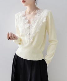 ONEP STAR（ワンピスター）の「レース付きVネックニット（ニット/セーター）」