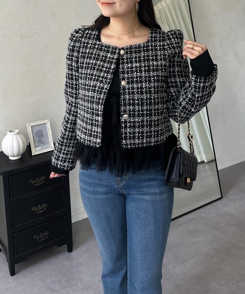 prose verse(プロズヴェール)の「パフスリーブショート丈ツイードジャケット(その他アウター・レディース・オフホワイト/ブラック・LARGE/MEDIUM)」の14枚目の写真