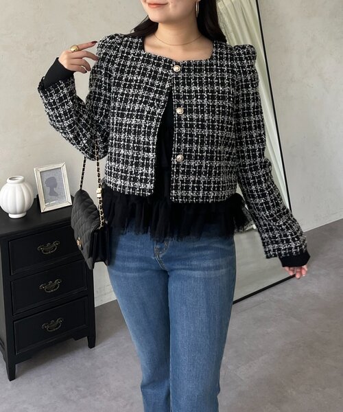 prose verse(プロズヴェール)の「パフスリーブショート丈ツイードジャケット(その他アウター・レディース・オフホワイト/ブラック・LARGE/MEDIUM)」の16枚目の写真
