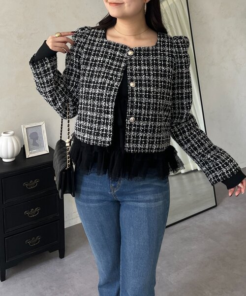 prose verse(プロズヴェール)の「パフスリーブショート丈ツイードジャケット(その他アウター・レディース・オフホワイト/ブラック・LARGE/MEDIUM)」の17枚目の写真