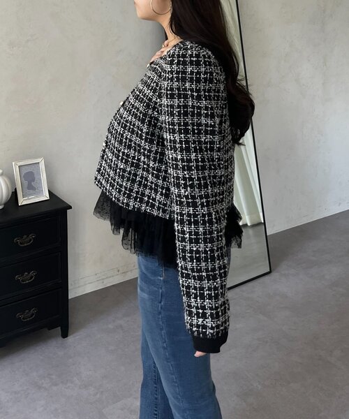 prose verse(プロズヴェール)の「パフスリーブショート丈ツイードジャケット(その他アウター・レディース・オフホワイト/ブラック・LARGE/MEDIUM)」の7枚目の写真