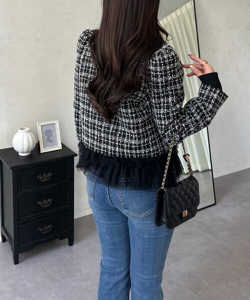 prose verse(プロズヴェール)の「パフスリーブショート丈ツイードジャケット(その他アウター・レディース・オフホワイト/ブラック・LARGE/MEDIUM)」の8枚目の写真