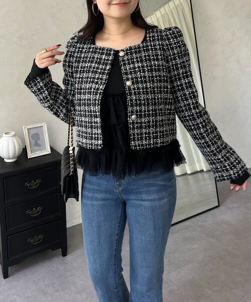 prose verse(プロズヴェール)の「パフスリーブショート丈ツイードジャケット(その他アウター・レディース・オフホワイト/ブラック・LARGE/MEDIUM)」の10枚目の写真