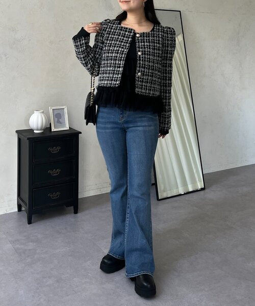 prose verse(プロズヴェール)の「パフスリーブショート丈ツイードジャケット(その他アウター・レディース・オフホワイト/ブラック・LARGE/MEDIUM)」の3枚目の写真