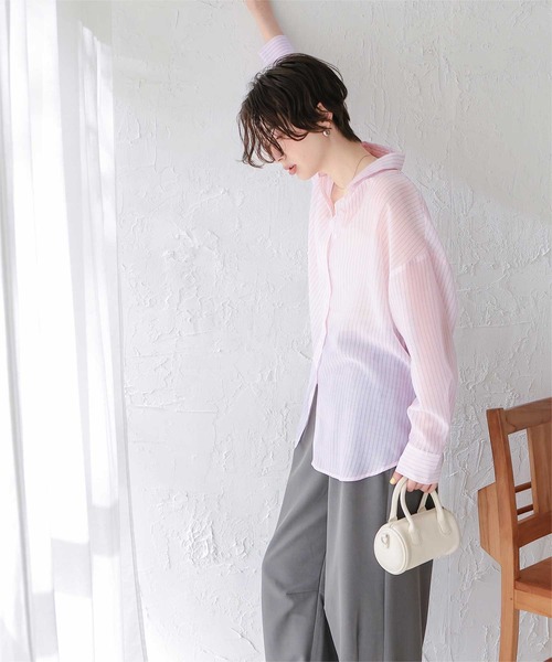titivate(ティティベイト)の「シアーストライプシャツ(シャツ/ブラウス・レディース・ライトブルー/ベージュ/ピンク/イエロー・FREE)」の14枚目の写真