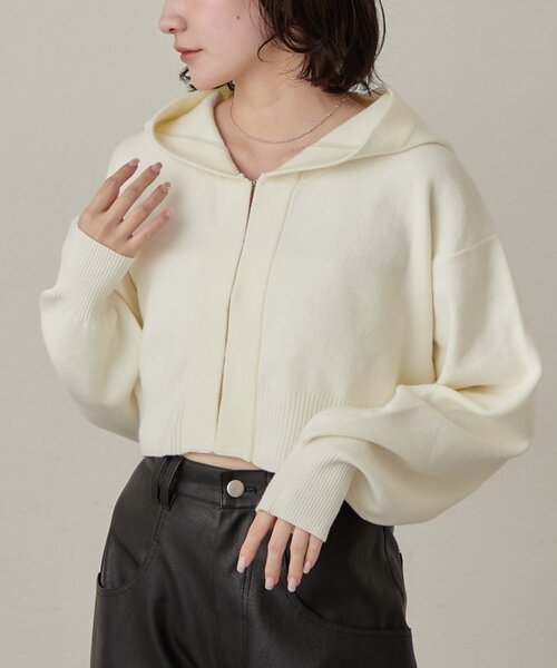 mline（エムライン）の「[mline]ショートニットフーディー（パーカー・レディース・グリーン/チャコールグレー/オフホワイト・FREE）」の14枚目の写真