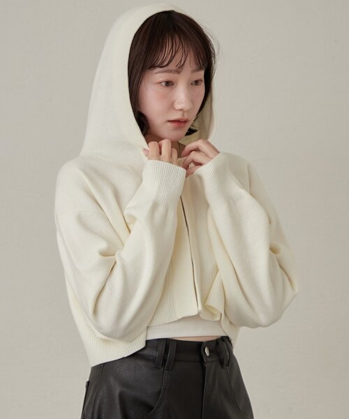 mline（エムライン）の「[mline]ショートニットフーディー（パーカー・レディース・グリーン/チャコールグレー/オフホワイト・FREE）」の16枚目の写真