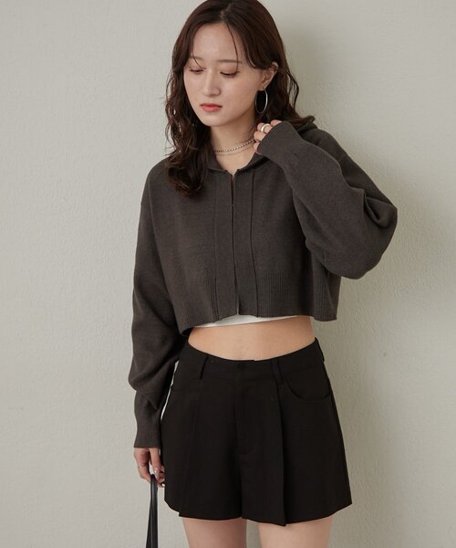 mline（エムライン）の「[mline]ショートニットフーディー（パーカー・レディース・グリーン/チャコールグレー/オフホワイト・FREE）」の20枚目の写真