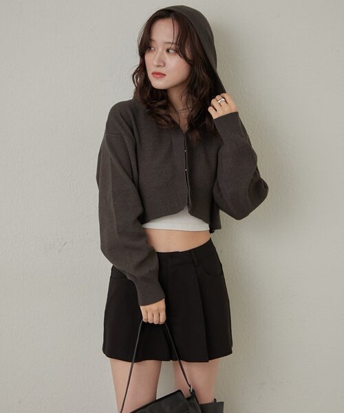 mline（エムライン）の「[mline]ショートニットフーディー（パーカー・レディース・グリーン/チャコールグレー/オフホワイト・FREE）」の21枚目の写真