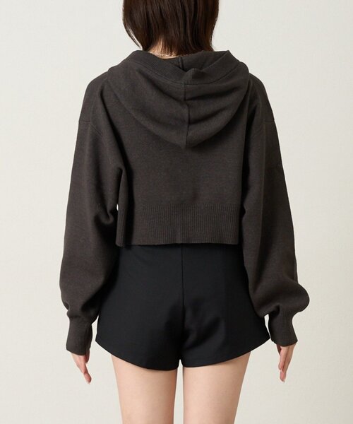 mline（エムライン）の「[mline]ショートニットフーディー（パーカー・レディース・グリーン/チャコールグレー/オフホワイト・FREE）」の4枚目の写真