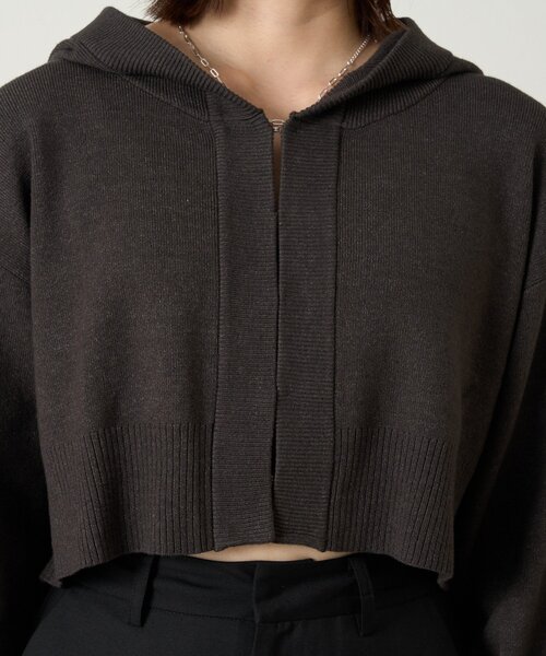 mline（エムライン）の「[mline]ショートニットフーディー（パーカー・レディース・グリーン/チャコールグレー/オフホワイト・FREE）」の5枚目の写真